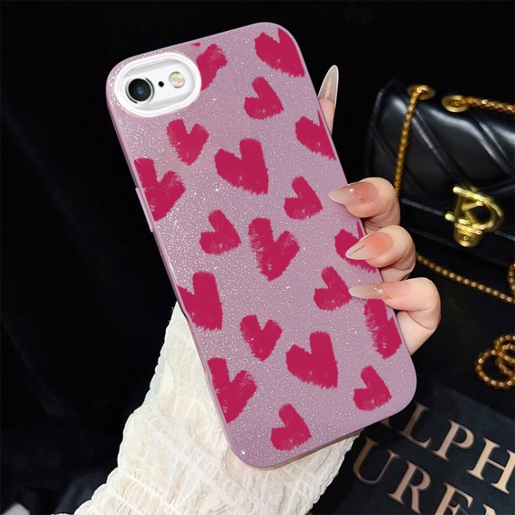 For iPhone 6 Plus / 6s Plus Rose Red Hearts Pattern IMD Glitter PC Hybrid TPU Phone Case