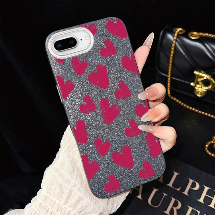 For iPhone 8 Plus / 7 Plus Rose Red Hearts Pattern IMD Glitter PC Hybrid TPU Phone Case