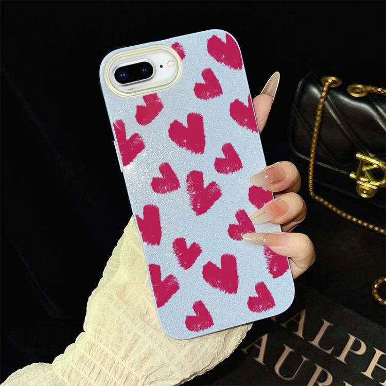 For iPhone 8 Plus / 7 Plus Rose Red Hearts Pattern IMD Glitter PC Hybrid TPU Phone Case