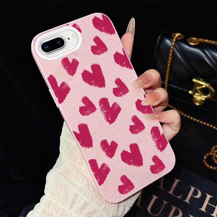 For iPhone 8 Plus / 7 Plus Rose Red Hearts Pattern IMD Glitter PC Hybrid TPU Phone Case