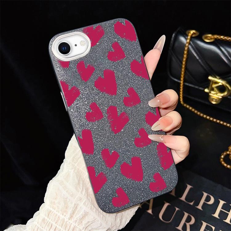 For iPhone SE 2022 / SE 2020 Rose Red Hearts Pattern IMD Glitter PC Hybrid TPU Phone Case