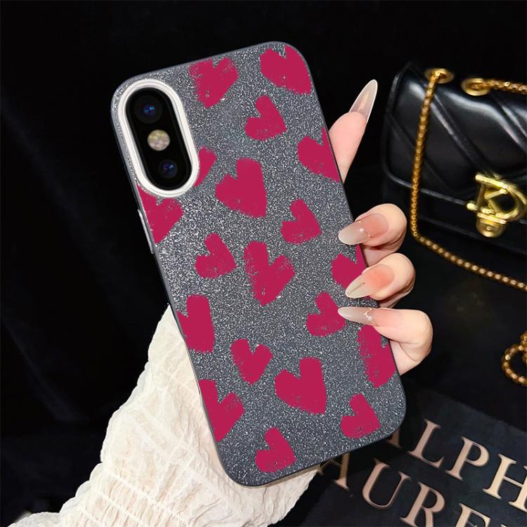 For iPhone XS Max Rose Red Hearts Pattern IMD Glitter PC Hybrid TPU Phone Case