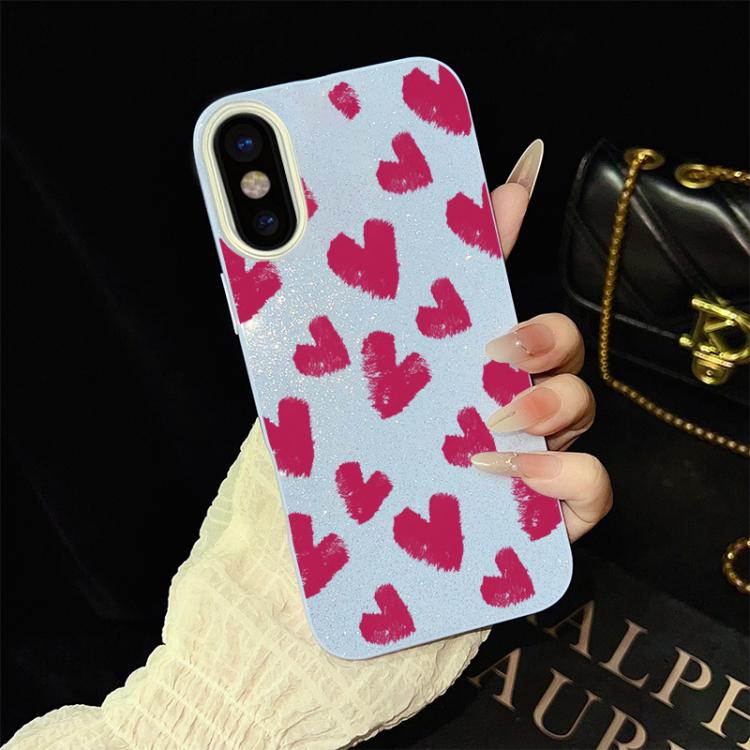 For iPhone XS Max Rose Red Hearts Pattern IMD Glitter PC Hybrid TPU Phone Case