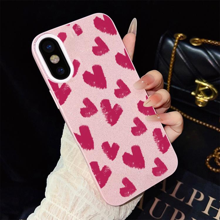 For iPhone XS Max Rose Red Hearts Pattern IMD Glitter PC Hybrid TPU Phone Case