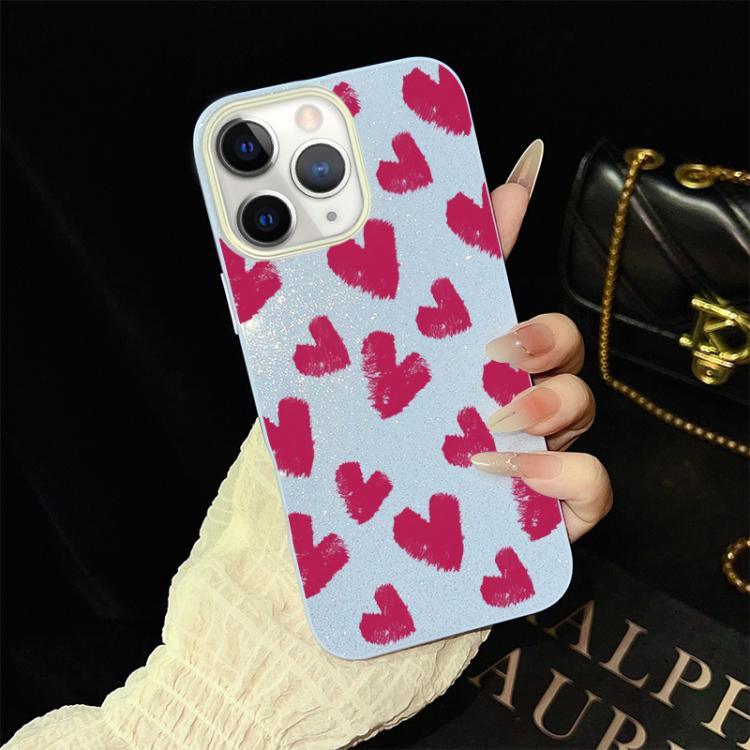 For iPhone 11 Pro Rose Red Hearts Pattern IMD Glitter PC Hybrid TPU Phone Case