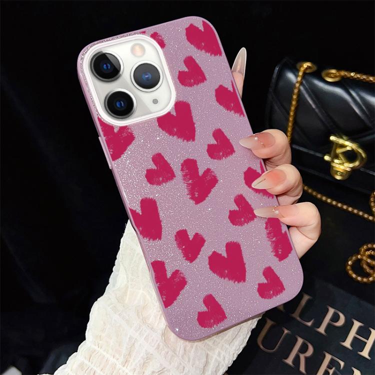For iPhone 11 Pro Rose Red Hearts Pattern IMD Glitter PC Hybrid TPU Phone Case