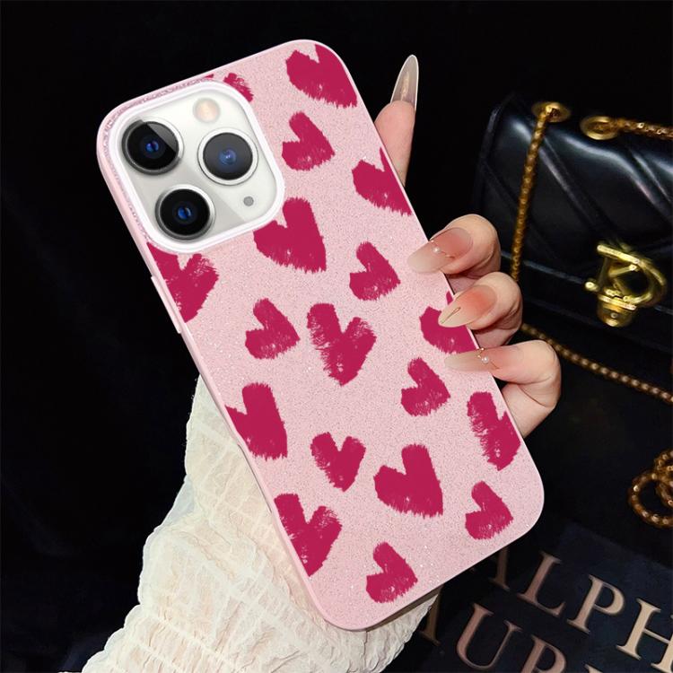 For iPhone 11 Pro Max Rose Red Hearts Pattern IMD Glitter PC Hybrid TPU Phone Case