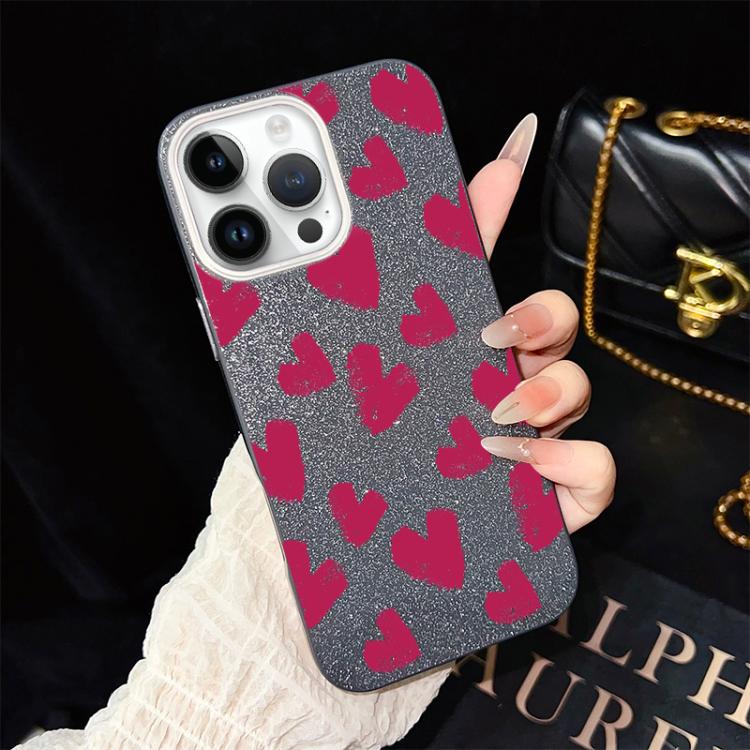 For iPhone 12 Pro Max Rose Red Hearts Pattern IMD Glitter PC Hybrid TPU Phone Case