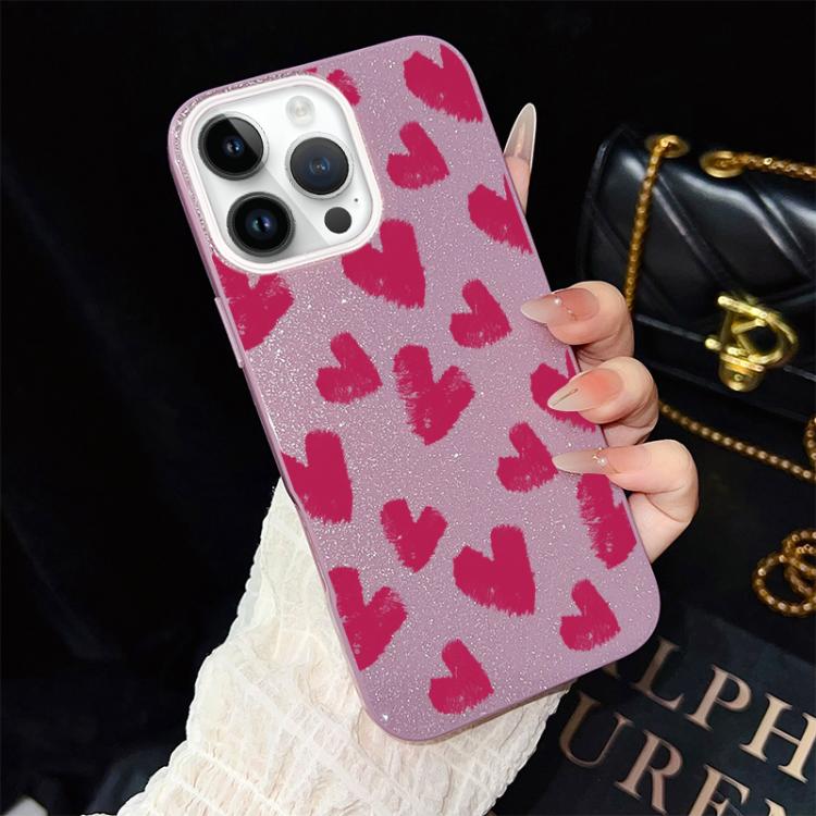 For iPhone 12 Pro Max Rose Red Hearts Pattern IMD Glitter PC Hybrid TPU Phone Case