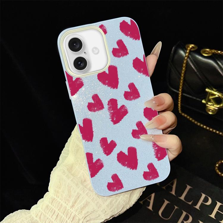 For iPhone 17 Rose Red Hearts Pattern IMD Glitter PC Hybrid TPU Phone Case
