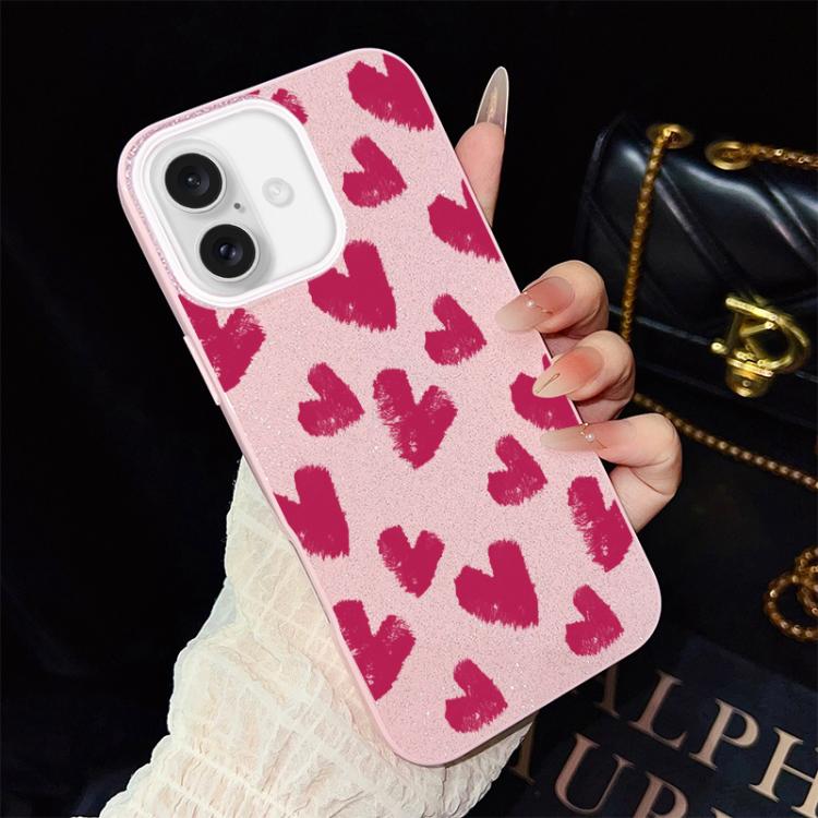 For iPhone 17 Rose Red Hearts Pattern IMD Glitter PC Hybrid TPU Phone Case