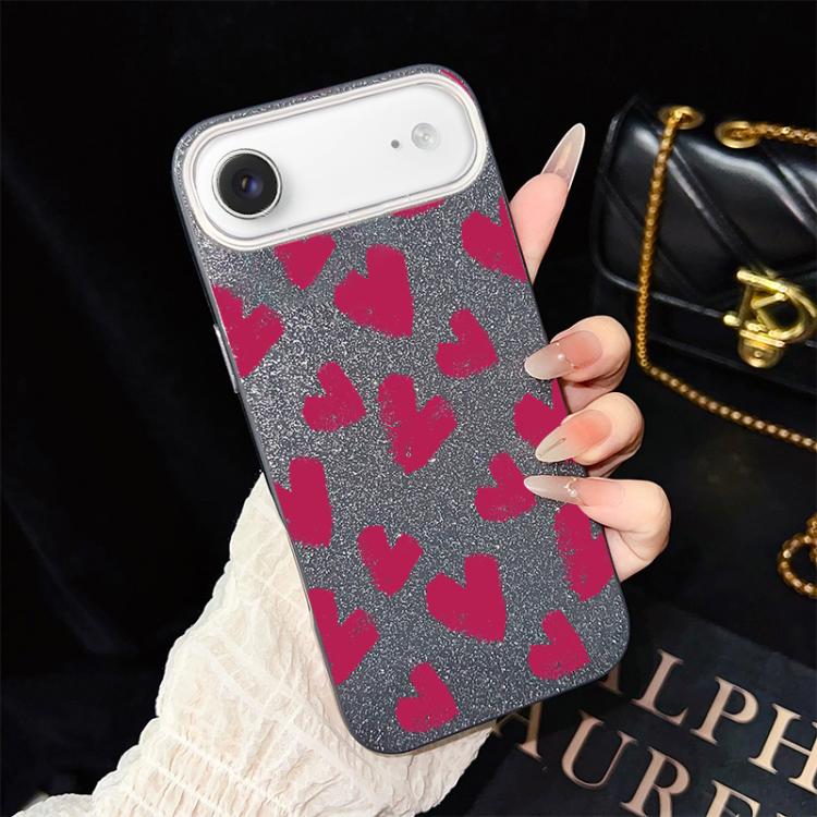 For iPhone Air Rose Red Hearts Pattern IMD Glitter PC Hybrid TPU Phone Case