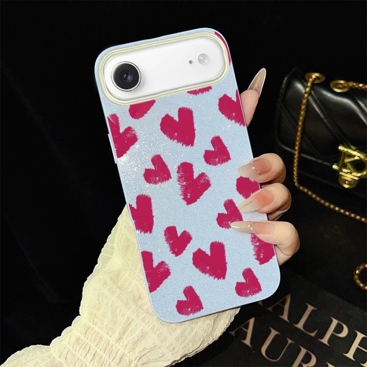 For iPhone Air Rose Red Hearts Pattern IMD Glitter PC Hybrid TPU Phone Case