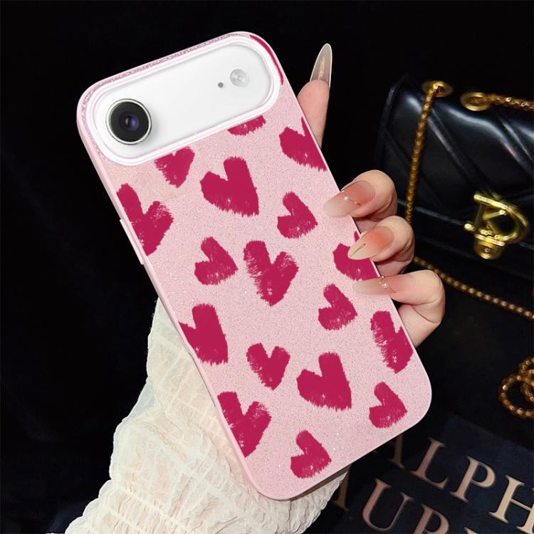 For iPhone Air Rose Red Hearts Pattern IMD Glitter PC Hybrid TPU Phone Case