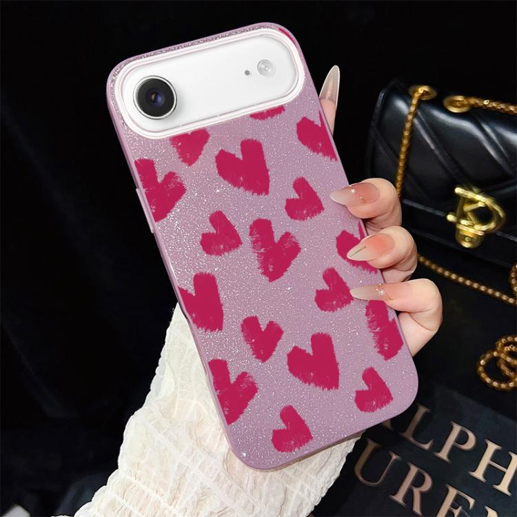 For iPhone Air Rose Red Hearts Pattern IMD Glitter PC Hybrid TPU Phone Case