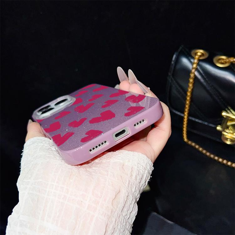 For iPhone 11 Rose Red Hearts Pattern IMD Glitter PC Hybrid TPU Phone Case