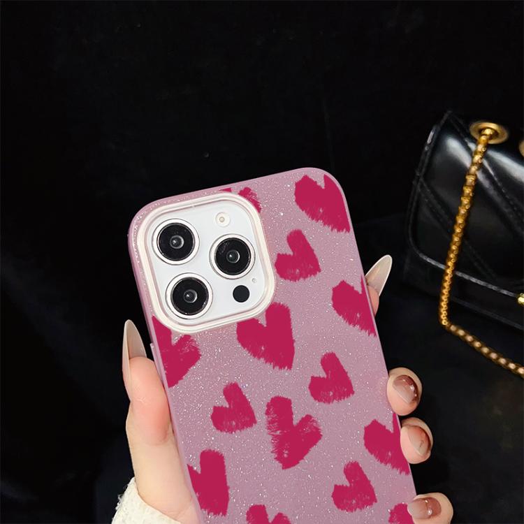 For iPhone 6 / 6s Rose Red Hearts Pattern IMD Glitter PC Hybrid TPU Phone Case