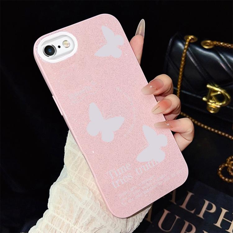 For iPhone 6 / 6s White Butterflies Pattern IMD Glitter PC Hybrid TPU Phone Case