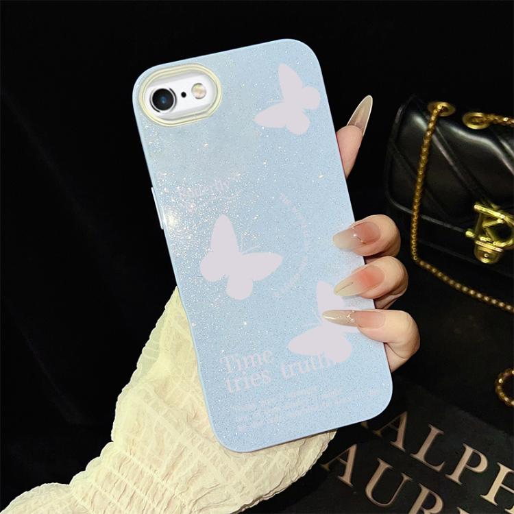 For iPhone 6 Plus / 6s Plus White Butterflies Pattern IMD Glitter PC Hybrid TPU Phone Case