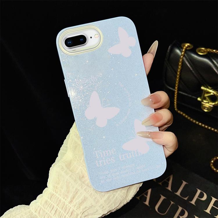 For iPhone 8 Plus / 7 Plus White Butterflies Pattern IMD Glitter PC Hybrid TPU Phone Case