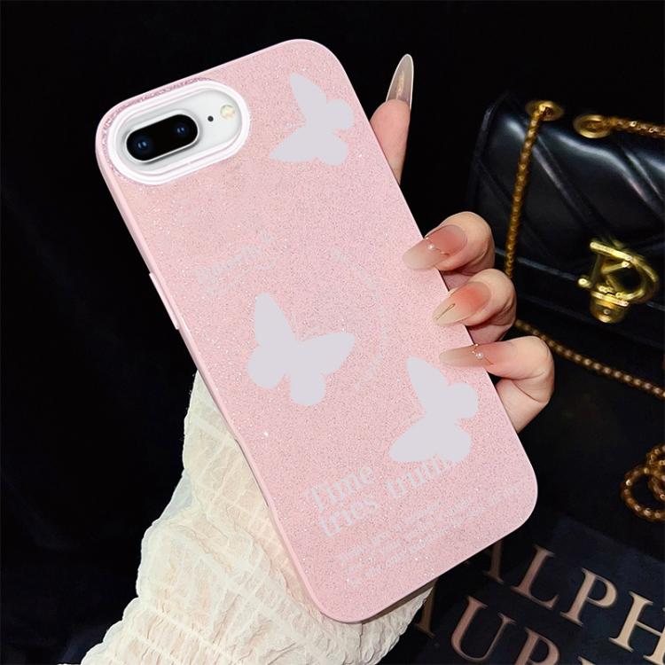 For iPhone 8 Plus / 7 Plus White Butterflies Pattern IMD Glitter PC Hybrid TPU Phone Case