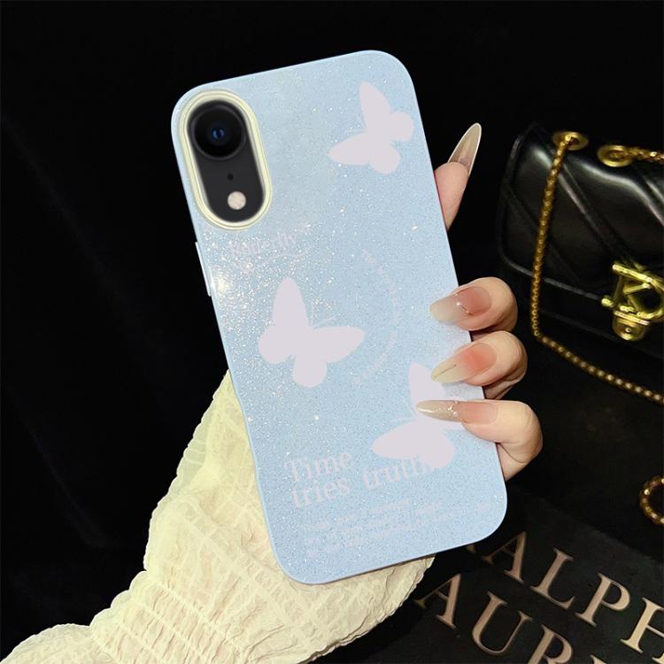 For iPhone XR White Butterflies Pattern IMD Glitter PC Hybrid TPU Phone Case