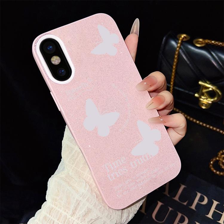 For iPhone XS Max White Butterflies Pattern IMD Glitter PC Hybrid TPU Phone Case