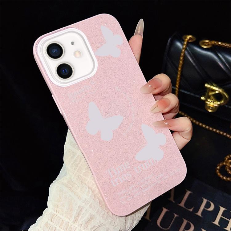 For iPhone 11 White Butterflies Pattern IMD Glitter PC Hybrid TPU Phone Case