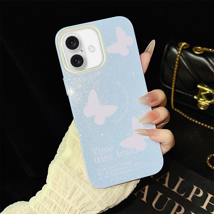 For iPhone 17 White Butterflies Pattern IMD Glitter PC Hybrid TPU Phone Case