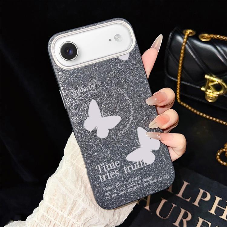 For iPhone Air White Butterflies Pattern IMD Glitter PC Hybrid TPU Phone Case
