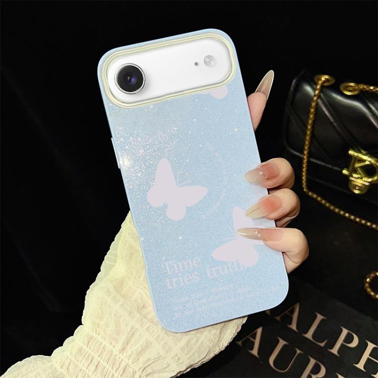 For iPhone Air White Butterflies Pattern IMD Glitter PC Hybrid TPU Phone Case