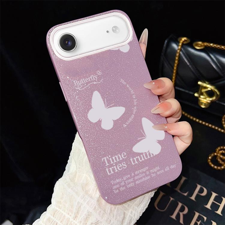For iPhone Air White Butterflies Pattern IMD Glitter PC Hybrid TPU Phone Case