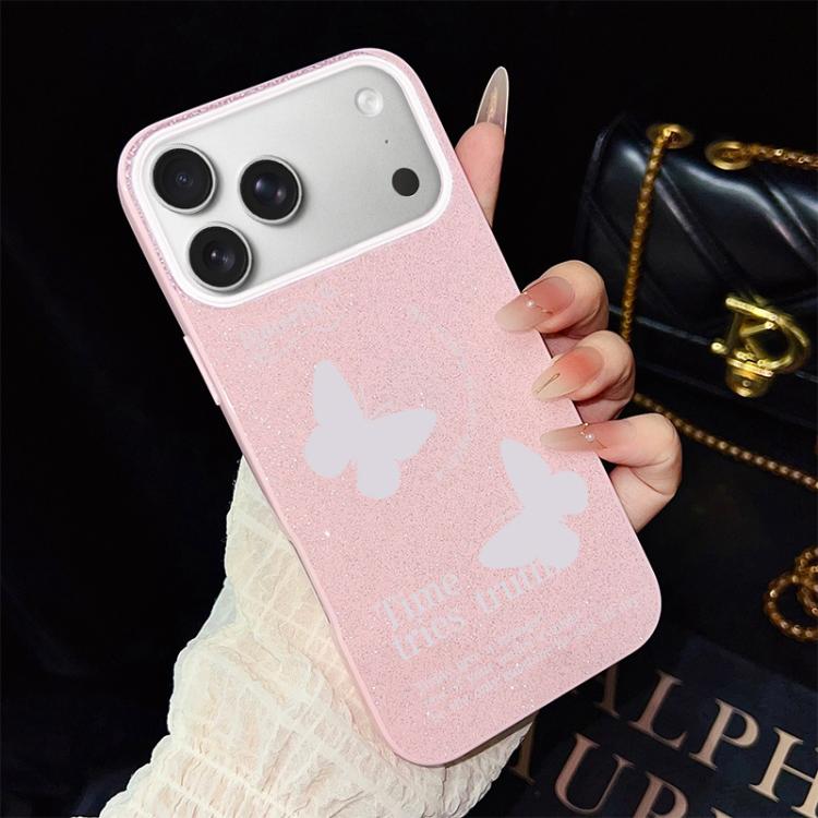 For iPhone 17 Pro White Butterflies Pattern IMD Glitter PC Hybrid TPU Phone Case