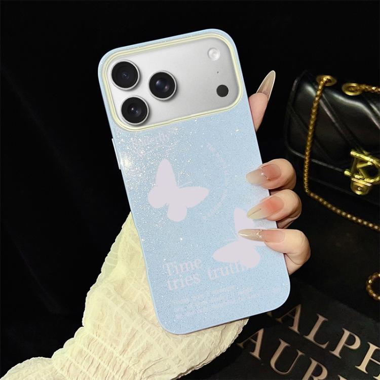 For iPhone 17 Pro Max White Butterflies Pattern IMD Glitter PC Hybrid TPU Phone Case