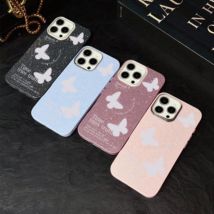 For iPhone 8 Plus / 7 Plus White Butterflies Pattern IMD Glitter PC Hybrid TPU Phone Case