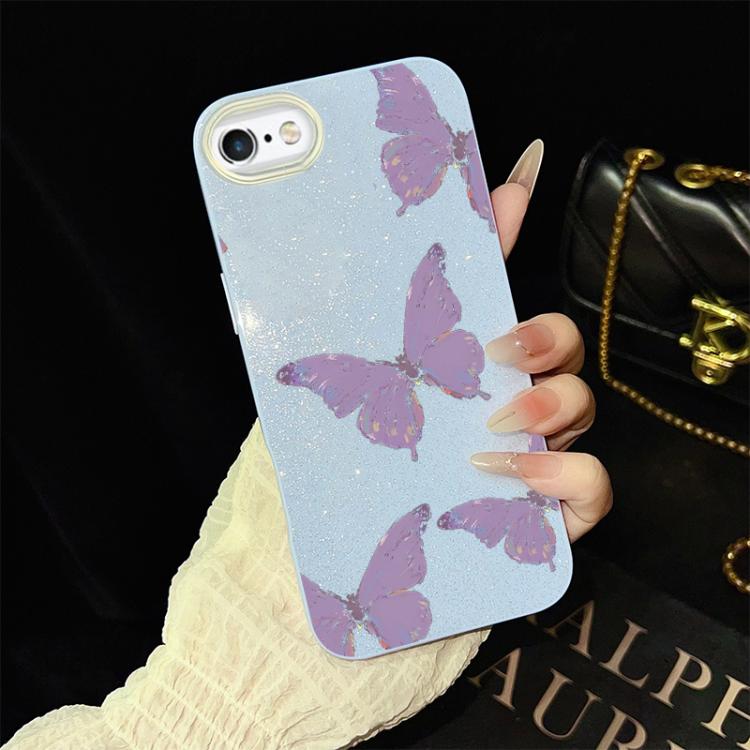 For iPhone 6 / 6s Minimalist Purple Butterflies Pattern IMD Glitter PC Hybrid TPU Phone Case