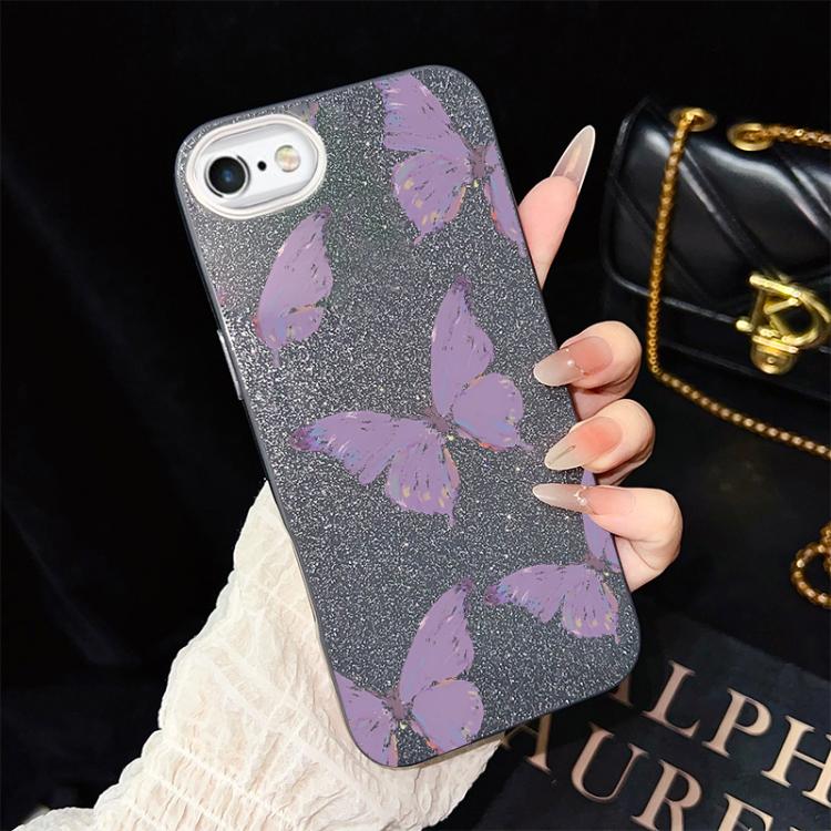 For iPhone 6 Plus / 6s Plus Minimalist Purple Butterflies Pattern IMD Glitter PC Hybrid TPU Phone Case