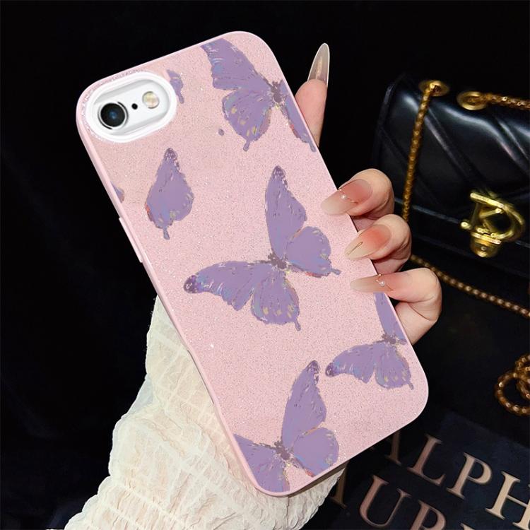 For iPhone 6 Plus / 6s Plus Minimalist Purple Butterflies Pattern IMD Glitter PC Hybrid TPU Phone Case