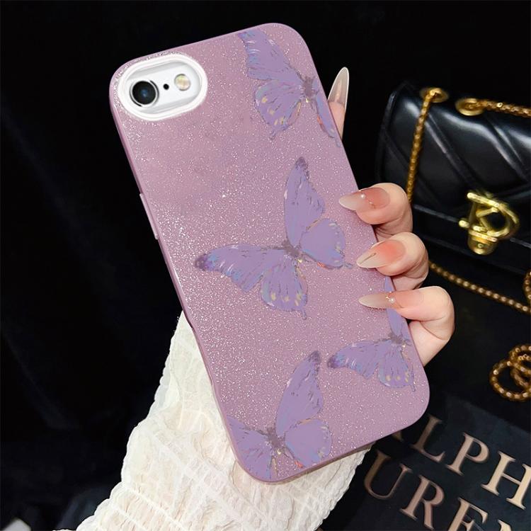 For iPhone 6 Plus / 6s Plus Minimalist Purple Butterflies Pattern IMD Glitter PC Hybrid TPU Phone Case