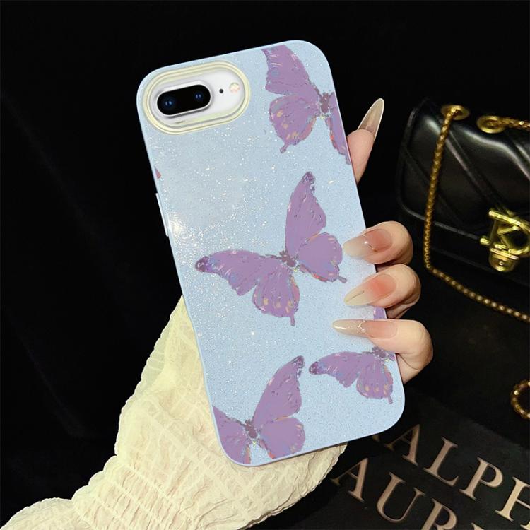 For iPhone 8 Plus / 7 Plus Minimalist Purple Butterflies Pattern IMD Glitter PC Hybrid TPU Phone Case