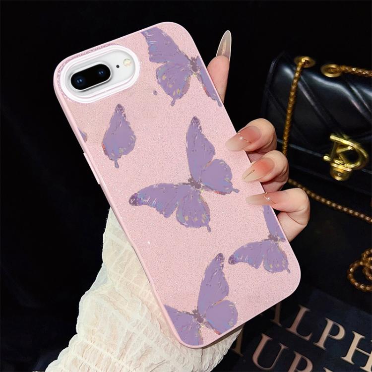 For iPhone 8 Plus / 7 Plus Minimalist Purple Butterflies Pattern IMD Glitter PC Hybrid TPU Phone Case