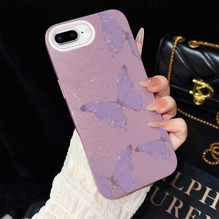 For iPhone 8 Plus / 7 Plus Minimalist Purple Butterflies Pattern IMD Glitter PC Hybrid TPU Phone Case