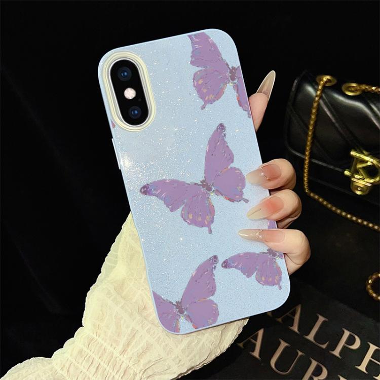 For iPhone XS Max Minimalist Purple Butterflies Pattern IMD Glitter PC Hybrid TPU Phone Case