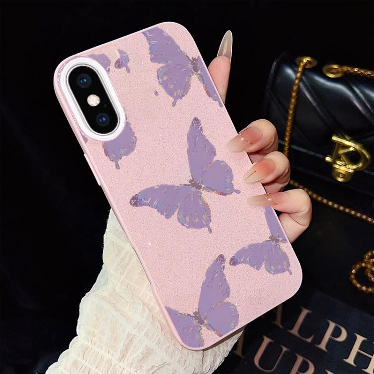 For iPhone XS Max Minimalist Purple Butterflies Pattern IMD Glitter PC Hybrid TPU Phone Case