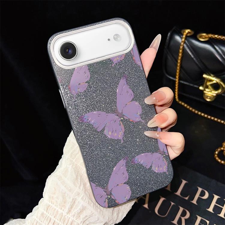 For iPhone Air Minimalist Purple Butterflies Pattern IMD Glitter PC Hybrid TPU Phone Case
