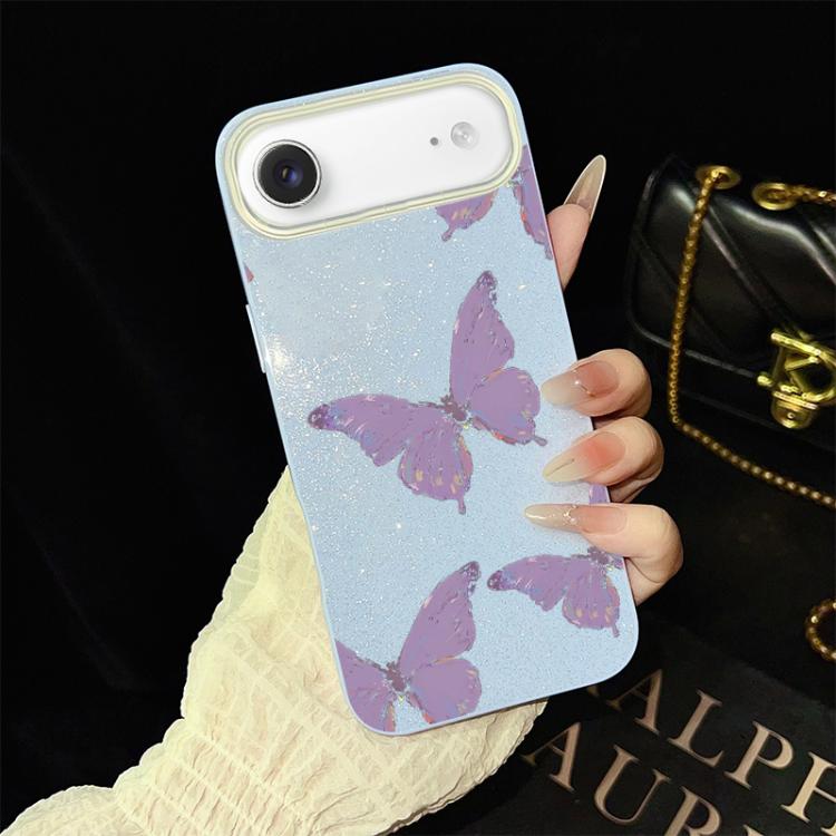 For iPhone Air Minimalist Purple Butterflies Pattern IMD Glitter PC Hybrid TPU Phone Case