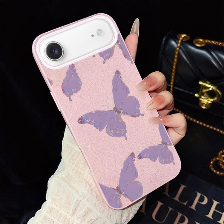 For iPhone Air Minimalist Purple Butterflies Pattern IMD Glitter PC Hybrid TPU Phone Case