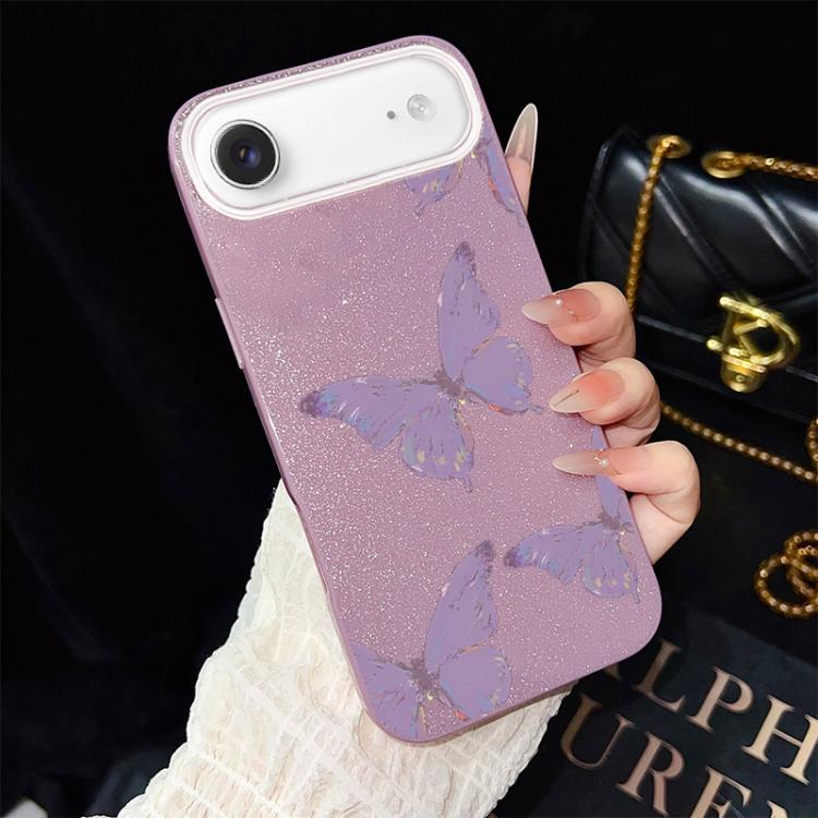 For iPhone Air Minimalist Purple Butterflies Pattern IMD Glitter PC Hybrid TPU Phone Case