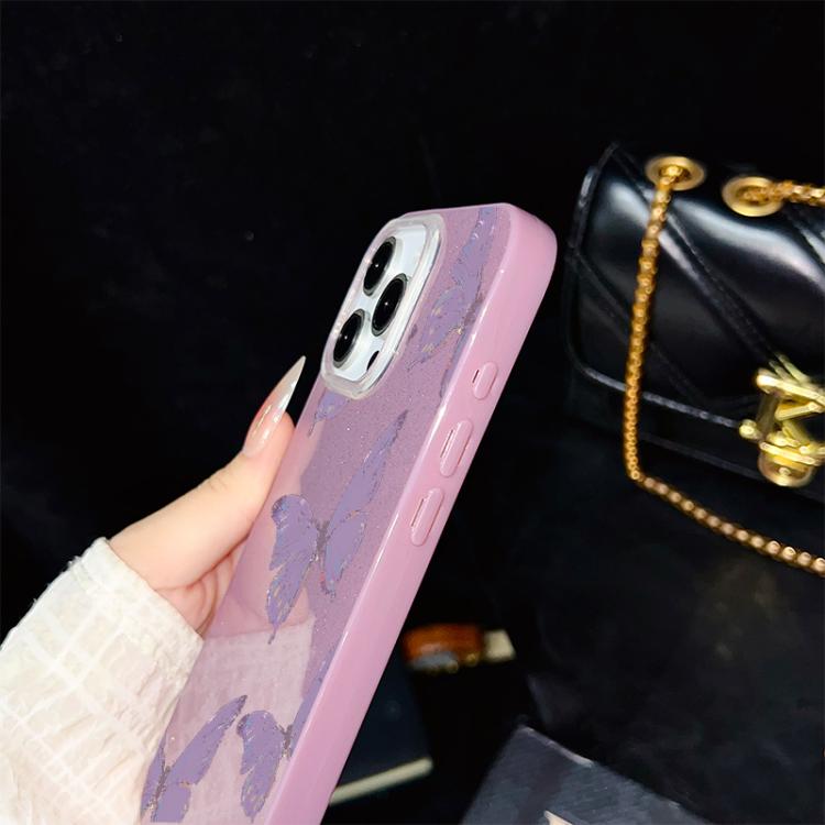 For iPhone 6 / 6s Minimalist Purple Butterflies Pattern IMD Glitter PC Hybrid TPU Phone Case