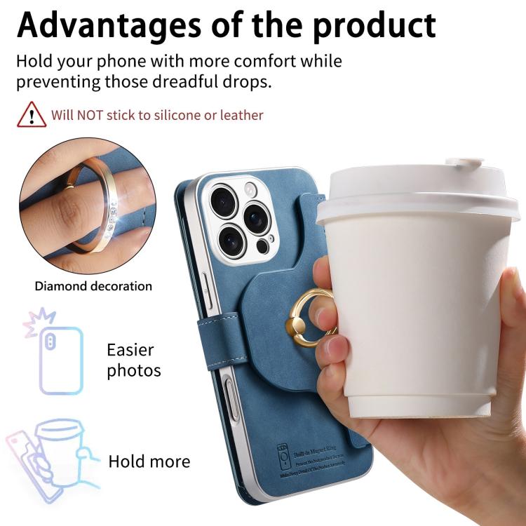 For iPhone 16 Pro Precision Hole Silver-Edged Ring RFID Blocking Zipper Wallet Magnetic Vegan Leather Phone Case